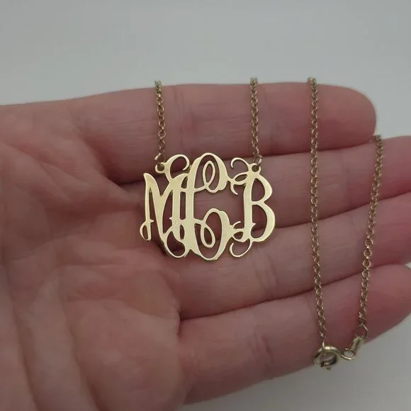16 Inch Worn Gold Over Sterling Silver MCB Initials Name Necklace A1451 - Picture 1 of 6